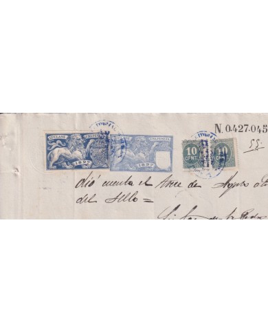 1897-PS-17 ESPAÑA SPAIN 1897 SEALLED PAPER REVENUE. SELLO 12º + 10c WAR TAX.