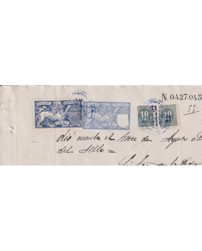 1897-PS-17 ESPAÑA SPAIN 1897 SEALLED PAPER REVENUE. SELLO 12º + 10c WAR TAX.