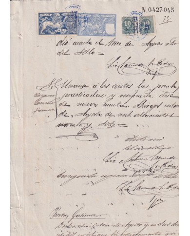 1897-PS-17 ESPAÑA SPAIN 1897 SEALLED PAPER REVENUE. SELLO 12º + 10c WAR TAX.