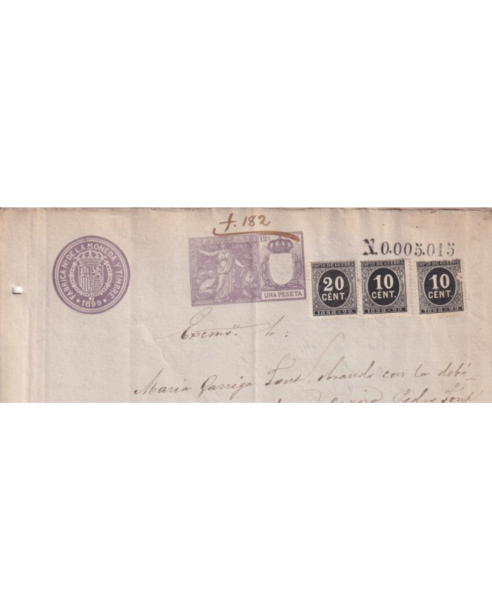 1899-PS-10 ESPAÑA SPAIN 1899 SEALLED PAPER REVENUE. SELLO 12º + 10+20c WAR TAX.