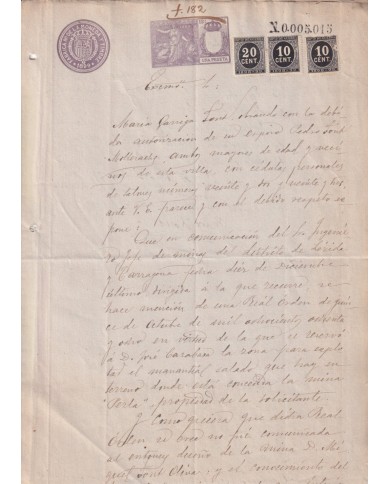 1899-PS-10 ESPAÑA SPAIN 1899 SEALLED PAPER REVENUE. SELLO 12º + 10+20c WAR TAX.