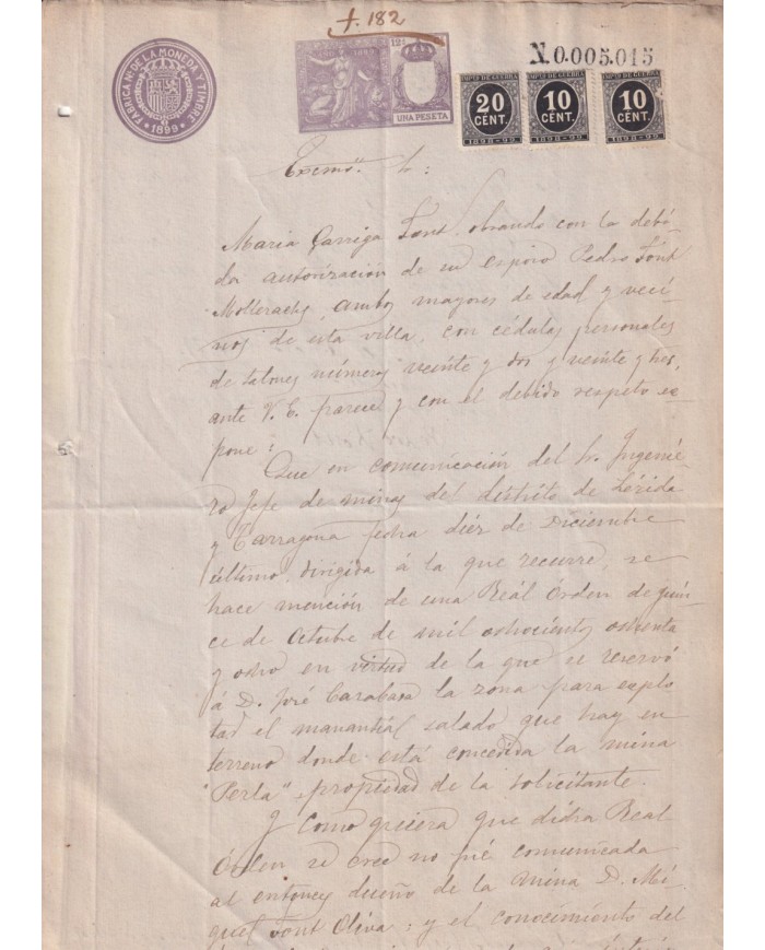 1899-PS-10 ESPAÑA SPAIN 1899 SEALLED PAPER REVENUE. SELLO 12º + 10+20c WAR TAX.