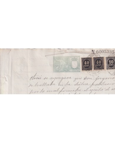 1899-PS-11 ESPAÑA SPAIN 1899 SEALLED PAPER REVENUE. SELLO 10º + 10+40c WAR TAX.
