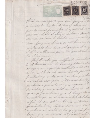 1899-PS-11 ESPAÑA SPAIN 1899 SEALLED PAPER REVENUE. SELLO 10º + 10+40c WAR TAX.