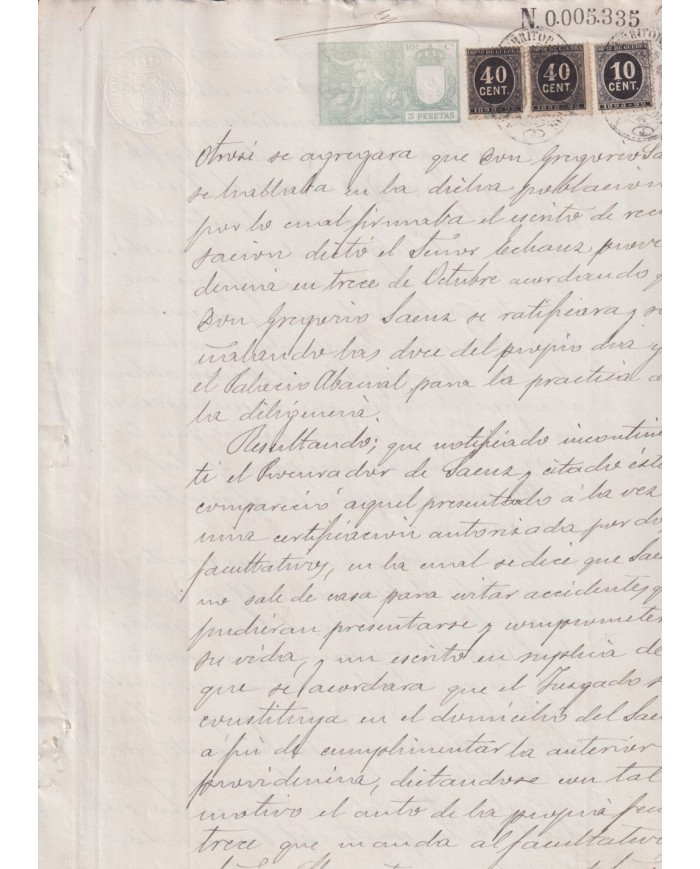 1899-PS-11 ESPAÑA SPAIN 1899 SEALLED PAPER REVENUE. SELLO 10º + 10+40c WAR TAX.