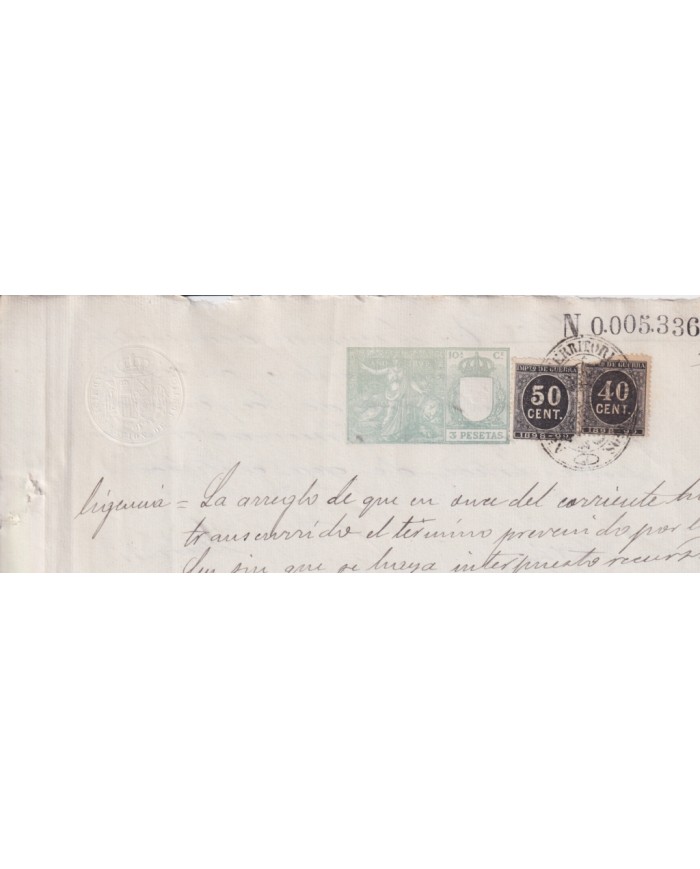 1899-PS-12 ESPAÑA SPAIN 1899 SEALLED PAPER REVENUE. SELLO 10º + 50+40c WAR TAX.