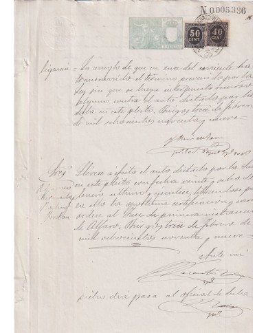 1899-PS-12 ESPAÑA SPAIN 1899 SEALLED PAPER REVENUE. SELLO 10º + 50+40c WAR TAX.