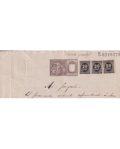 1899-PS-13 ESPAÑA SPAIN 1899 SEALLED PAPER REVENUE. SELLO 11º + 20c WAR TAX.
