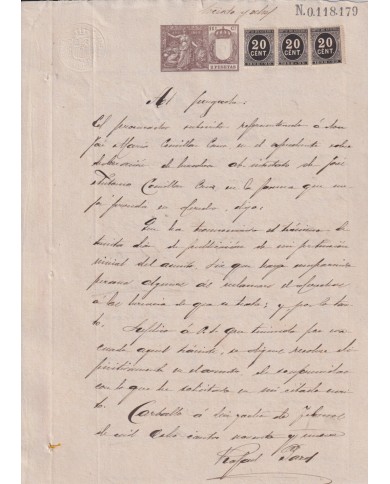 1899-PS-13 ESPAÑA SPAIN 1899 SEALLED PAPER REVENUE. SELLO 11º + 20c WAR TAX.
