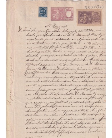1899-PS-14 ESPAÑA SPAIN 1899 SEALLED PAPER REVENUE. SELLO 9º + 10 pta WAR TAX + POLIZA.