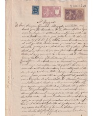 1899-PS-14 ESPAÑA SPAIN 1899 SEALLED PAPER REVENUE. SELLO 9º + 10 pta WAR TAX + POLIZA.