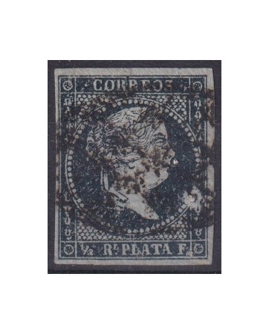 1855-340 CUBA ANTILLAS SPAIN 1855 ISABEL II Nº.1 ½ r GREEN BLACK CON BURBUJA DE IMPRESIÓN.