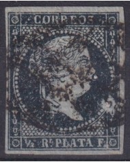 1855-340 CUBA ANTILLAS SPAIN 1855 ISABEL II Nº.1 ½ r GREEN BLACK CON BURBUJA DE IMPRESIÓN.