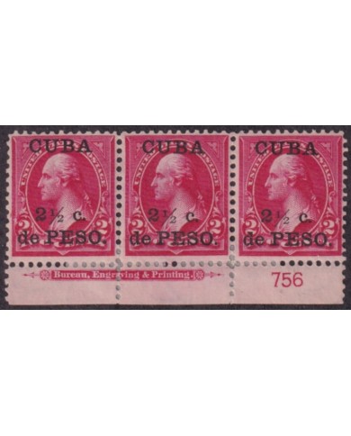 1899-756 CUBA US OCCUPATION 1899 2 ½ c MH PLATE NUMBERS Nº756 CON REFUERZO ORIGINAL GUM.