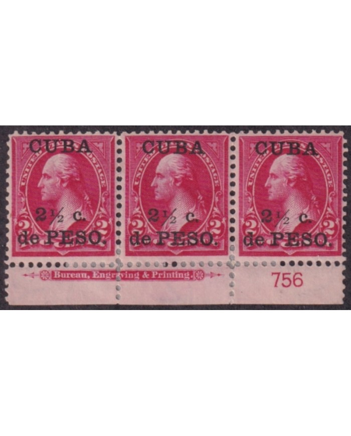 1899-756 CUBA US OCCUPATION 1899 2 ½ c MH PLATE NUMBERS Nº756 CON REFUERZO ORIGINAL GUM.