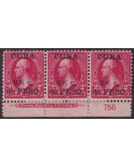 1899-756 CUBA US OCCUPATION 1899 2 ½ c MH PLATE NUMBERS Nº756 CON REFUERZO ORIGINAL GUM.
