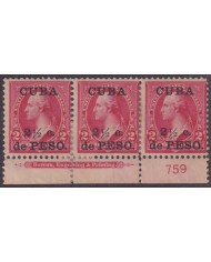 1899-757 CUBA US OCCUPATION 1899 2 ½ c MH PLATE NUMBERS Nº759 CON REFUERZO ORIGINAL GUM.