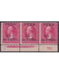 1899-758 CUBA US OCCUPATION 1899 2 ½ c NO GUM PLATE NUMBERS Nº760.