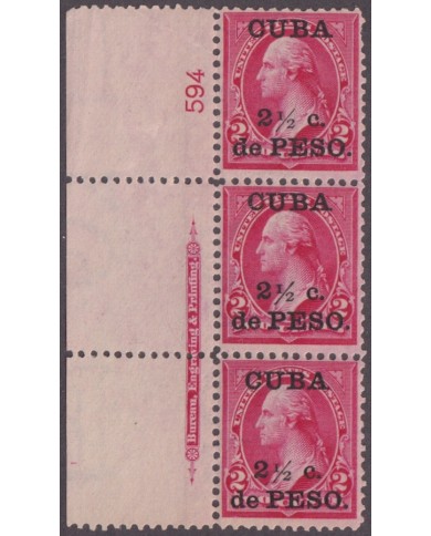 1899-759 CUBA US OCCUPATION 1899 2 ½ c MNH PLATE NUMBERS Nº594.