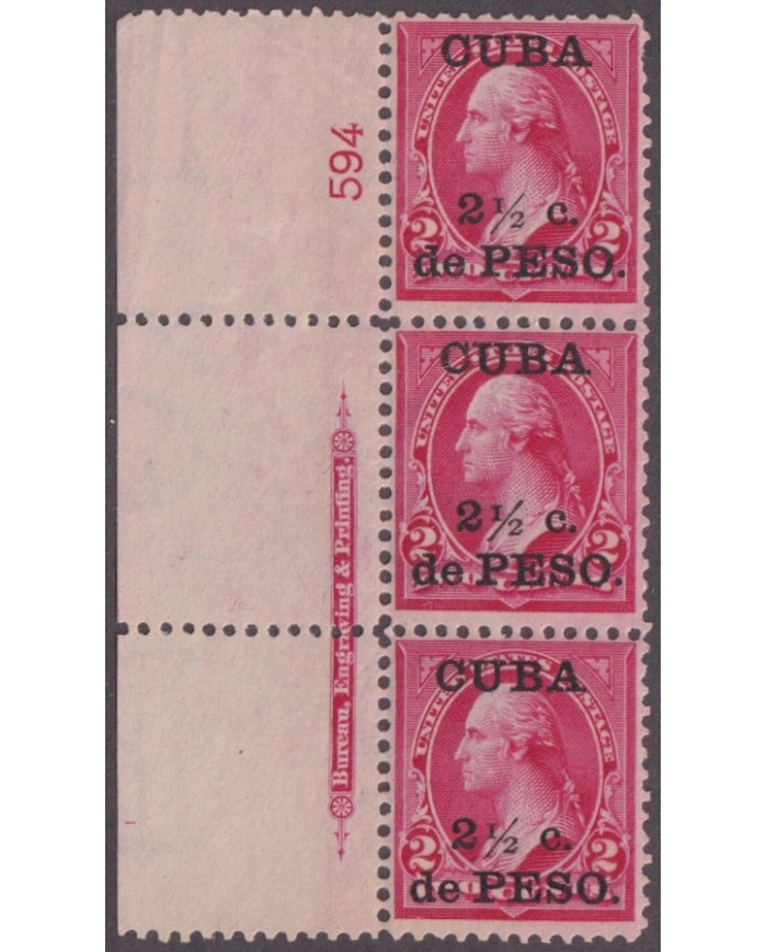 1899-759 CUBA US OCCUPATION 1899 2 ½ c MNH PLATE NUMBERS Nº594.
