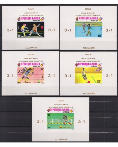 F-EX51973 NIGER MNH 1982 SOCCER FOOTBALL 5 IMPERF CARBOARD PROOF GOLDEN OVERPRINT WINNER.