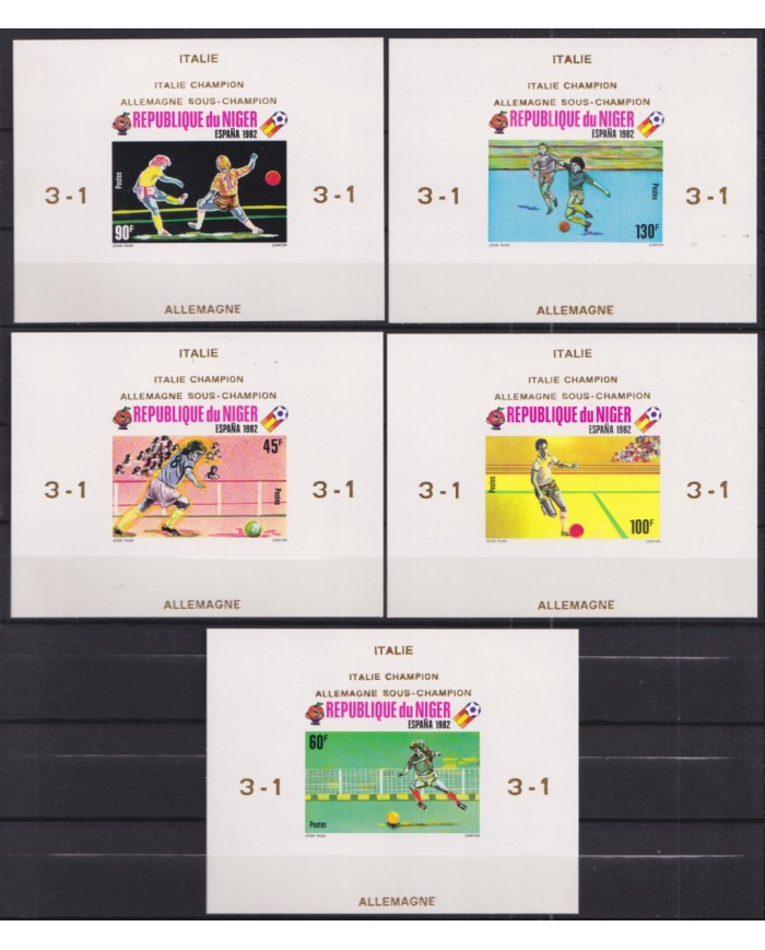 F-EX51973 NIGER MNH 1982 SOCCER FOOTBALL 5 IMPERF CARBOARD PROOF GOLDEN OVERPRINT WINNER.
