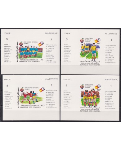 F-EX52611 COMORES MNH 1982 SOCCER FOOTBALL 4 IMPERF CARBOARD PROOF SILVER OVERPRINT WINNER.