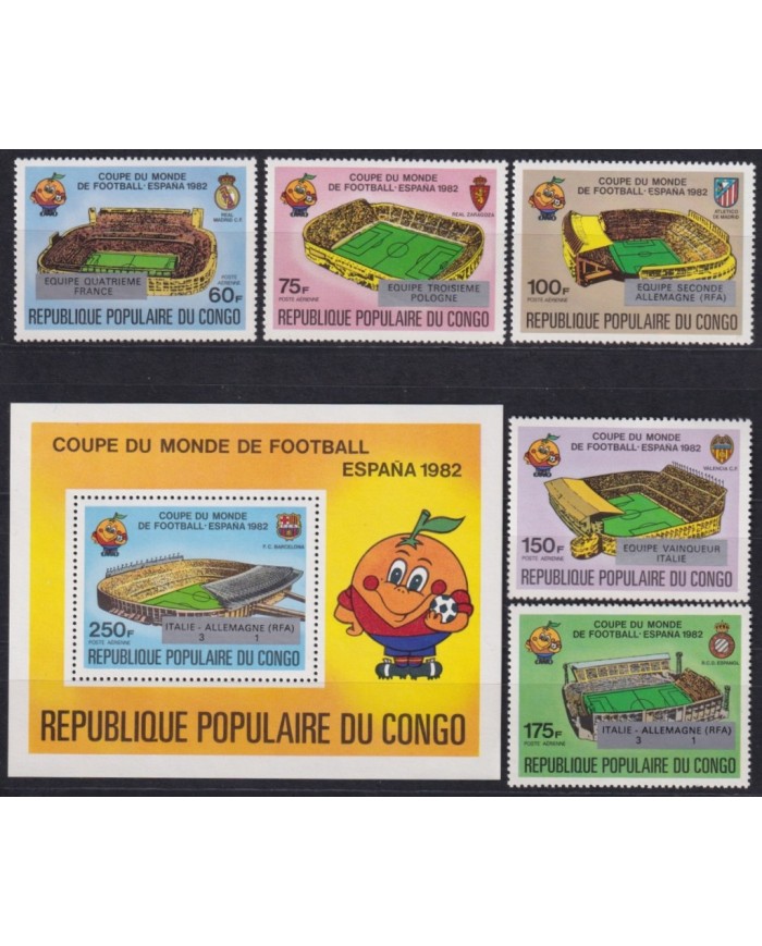 F-EX63639 CONGO MNH 1982 WORLD CHAMPIONSHIP SOCCER FOOTBALL WINNER OVERPRINT.