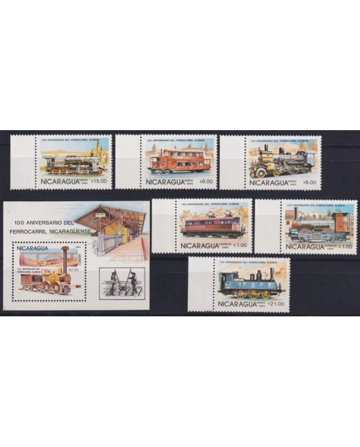 F-EX63441 NICARAGUA MNH 1985 RAILROAD TRAIN RAILWAYS LOCOMOTIVE FERROCARRIL.