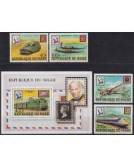 F-EX63607 NIGER MNH 1979 ROWLAND HILL AVION SHIP CANOES AUTO RAILROAD TRAIN RAILWAYS LOCOMOTIVE.
