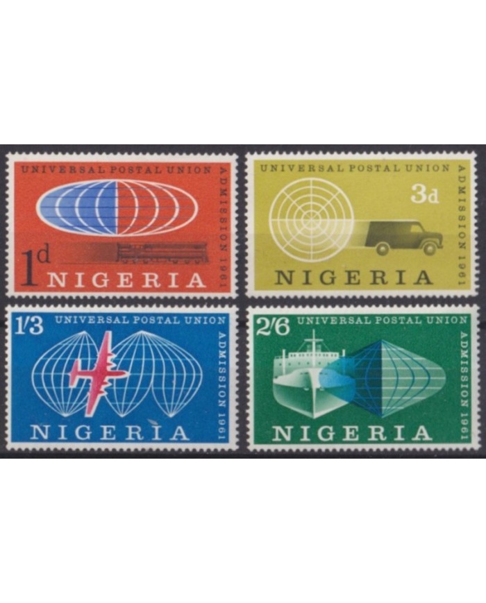 F-EX63447 NIGERIA MNH 1961 UPU AVION SHIP AUTO RAILROAD TRAIN RAILWAYS LOCOMOTIVE FERROCARRIL.