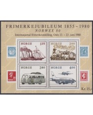 F-EX63082 NORWAY NORGE NOREG MNH 1980 NORWEX´80 SHIP HISTORY SHIP & ROYAL RAILROAD.