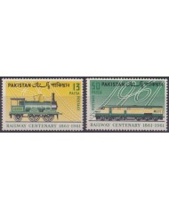F-EX63455 PAKISTAN MNH 1961 RAILWAYS CENTENARY RAILROAD TRAIN LOCOMOTIVE.