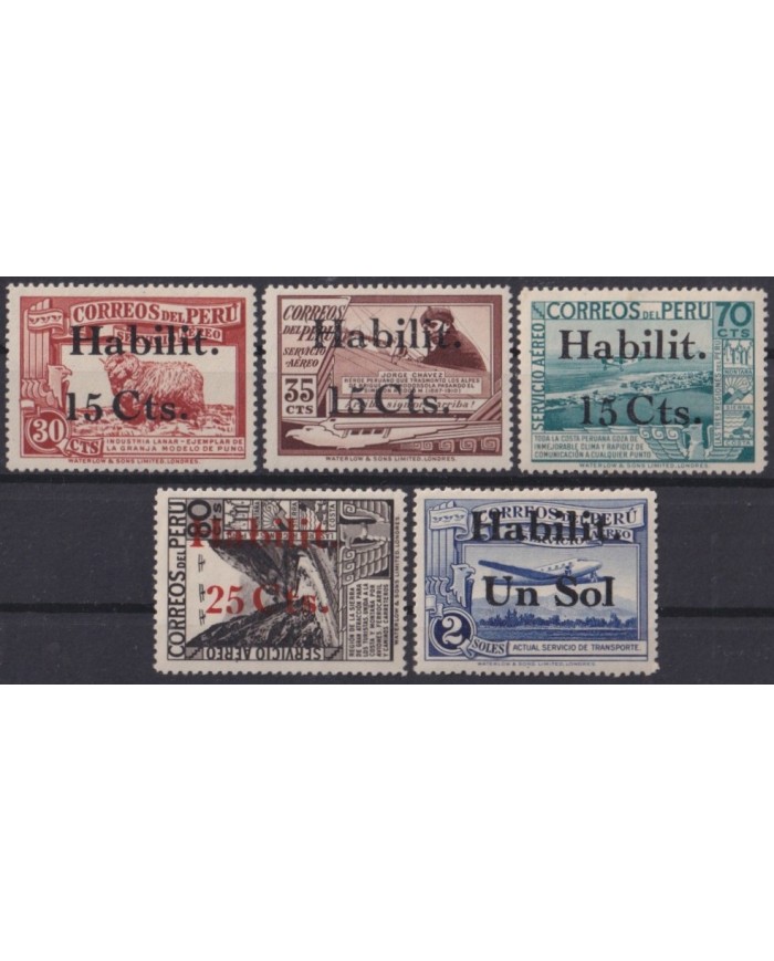 F-EX63460 PERU MH 1937 AIRMAIL OVERPRINT NEW VALUE AIRPLANE RAILROAD TRAIN LOCOMOTIVE.