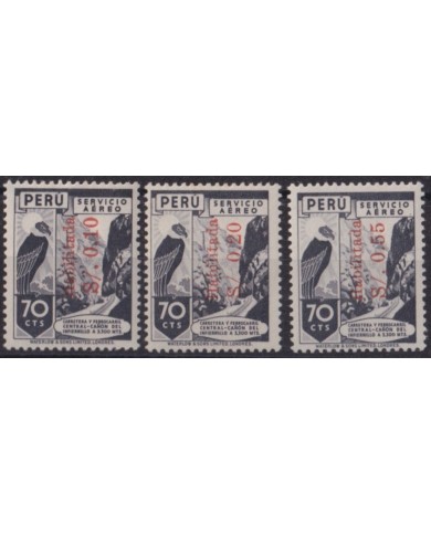 F-EX63459 PERU MH-MNH 1949 AIRMAIL OVERPRINT CONDOR BIRD & RAILROAD TRAIN LOCOMOTIVE.