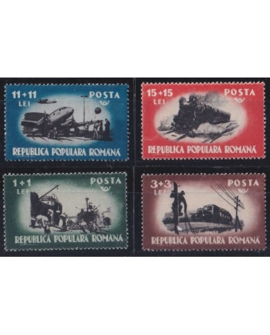F-EX63993 RUMANIA MNH 1948 AVION AUTO RAILROAD TRAIN RAILWAYS LOCOMOTIVE FERROCARRIL.