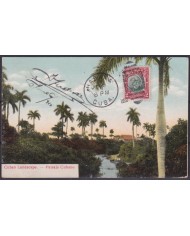 POS-1881 CUBA POSTCARD 1910 CUBAN LANDSCAPE ROYAL PALM TO BELGIUM.