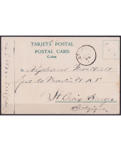 POS-1881 CUBA POSTCARD 1910 CUBAN LANDSCAPE ROYAL PALM TO BELGIUM.