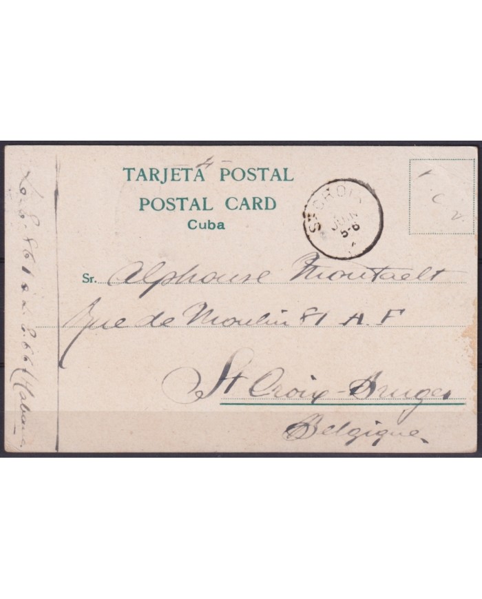 POS-1881 CUBA POSTCARD 1910 CUBAN LANDSCAPE ROYAL PALM TO BELGIUM.