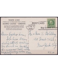 POS-1883 CUBA POSTCARD 1933 MORRO CASTLE PAQUEBOT  WARD LINE SHIP TO US USA.
