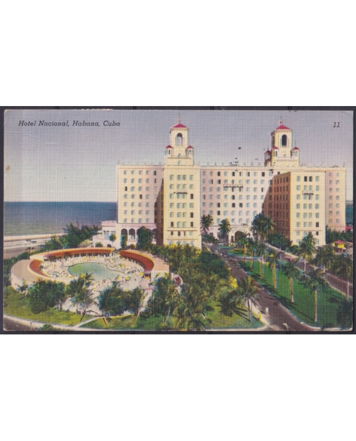 POS-1885 CUBA POSTCARD 1955 CHARISTMAS NATIONAL HOTEL WITH SEMIPOSTAL.