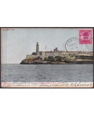 POS-1886 CUBA POSTCARD 1902 2c PALM HAVANA MORRO CASTLE TO PERU VIA USA.