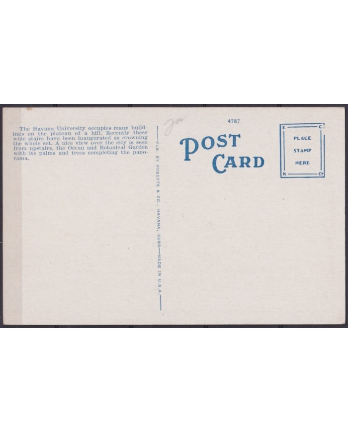 POS-1887 CUBA POSTCARD CIRCA 1950 UNIVERSITY OF HAVANA UNUSED.