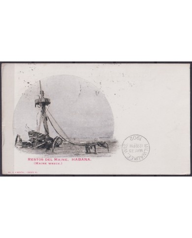 POS-1889 CUBA POSTCARD 1902 MAINE WRECK IN HAVANA HARBOR TO USA US.