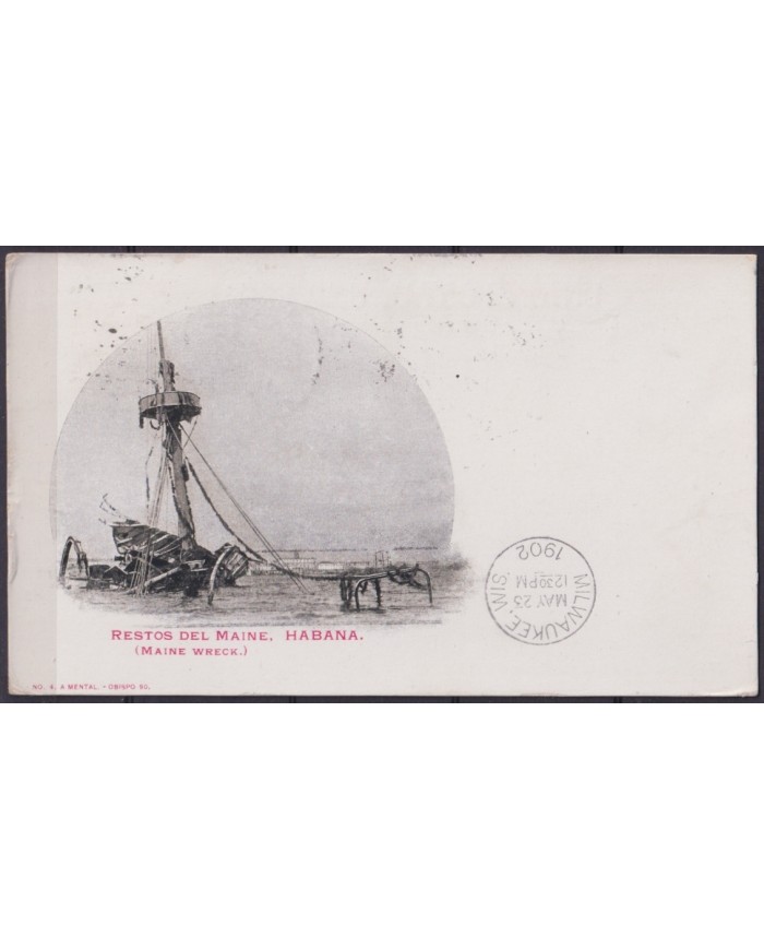 POS-1889 CUBA POSTCARD 1902 MAINE WRECK IN HAVANA HARBOR TO USA US.