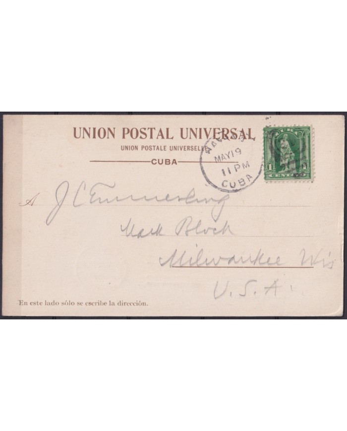 POS-1889 CUBA POSTCARD 1902 MAINE WRECK IN HAVANA HARBOR TO USA US.