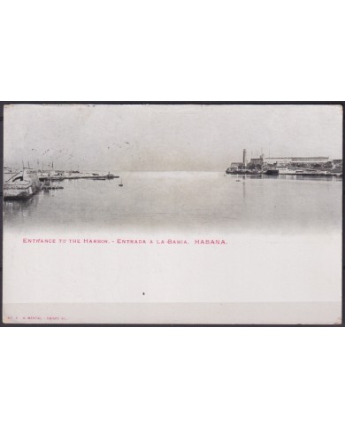 POS-1890 CUBA POSTCARD CIRCA 1902 ENTRANCE OF HAVANA HARBOR TO USA US.