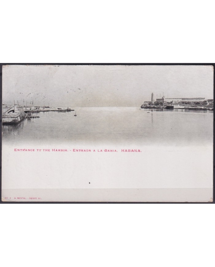 POS-1890 CUBA POSTCARD CIRCA 1902 ENTRANCE OF HAVANA HARBOR TO USA US.