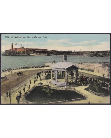 POS-1891 CUBA POSTCARD 1911 ENTRANCE OF HAVANA MALECON MORRO CASTLE TO USA US.