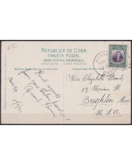 POS-1891 CUBA POSTCARD 1911 ENTRANCE OF HAVANA MALECON MORRO CASTLE TO USA US.